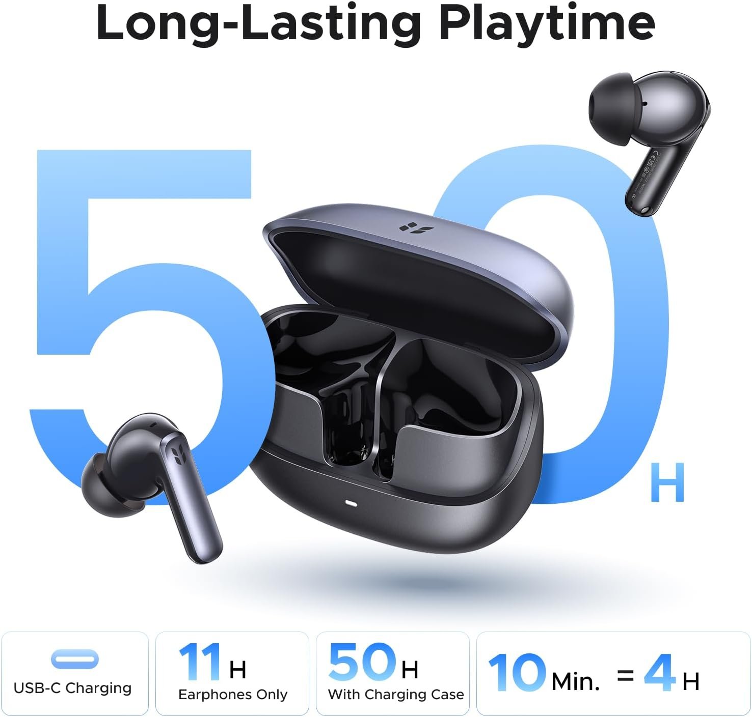 UGREEN EchoBuds Plus Wireless Earbuds Adaptive Active Noise Cancelling, Hi-Res LDAC, Spatial Audio, Call with 6 Mics, 50H Playtime, Bluetooth 6.0 Headphones Earphones, Fast Charging, IPX5 Waterproof - Image 3