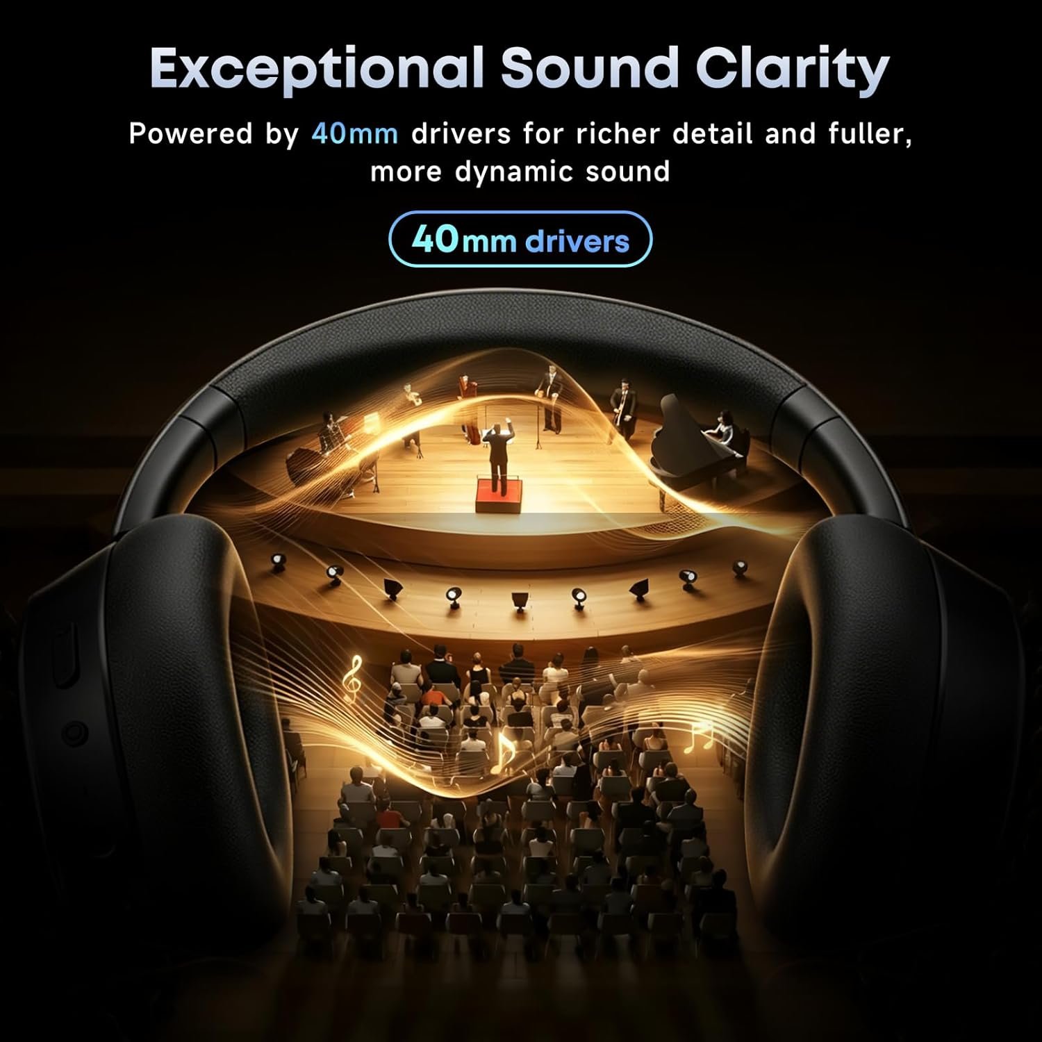 Hybrid Active Noise Cancelling Bluetooth Headphones, Over Ear Wireless Headphones with 120H Playtime, Hi-Res Audio, Deep Bass, Memory Foam Ear Cups for Home Office Travel Black - Image 5