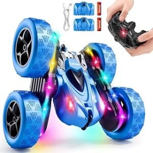 Remote Control Stunt Car 4WD 360° Flip Double‑Sided RC Cars, LED Light Bar, USB‑C Modular Battery, 2.4GHz Outdoor Beach Toy for Boys 6‑12 Years Old, Birthday & Christmas Kids Gift, Blue