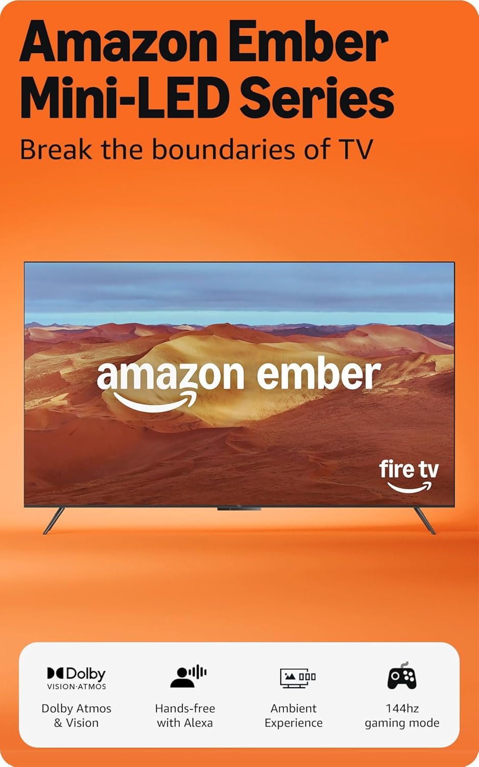 Amazon Ember 55" Mini-LED Series with Fire TV (newest model), QLED 4K UHD smart TV, Dolby Vision IQ, 144hz gaming mode, Ambient Experience, find shows faster with Alexa+ 55-inch