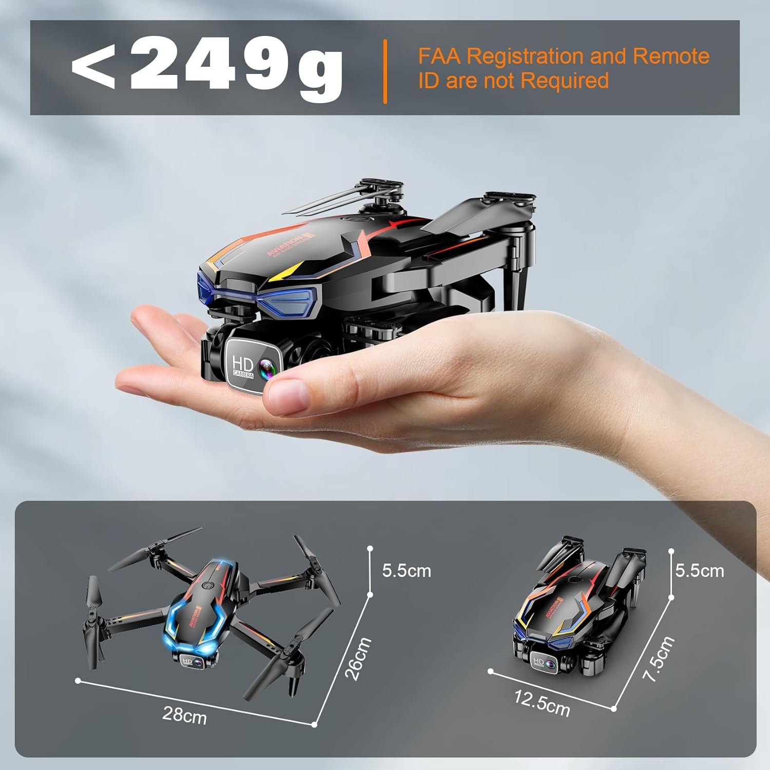 Drone with Camera for Adults, 2K HD FPV Drones with Upgrade Altitude Hold, One-Key Take Off/Landing, Speed Adjustment, Headless Mode, 2 Batteries, Toys Gifts for Teen Boys Girls, Beginner Black Orange - Image 4