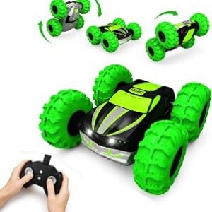 RC Stunt Car for Kids & Dog Chase Fun, 4WD Remote Control Car with Inflatable Bounce Tires, 360° Flips & Spins, Double-Sided Driving, LED Lights, Outdoor Backyard Toy, Gift for Boys Girls