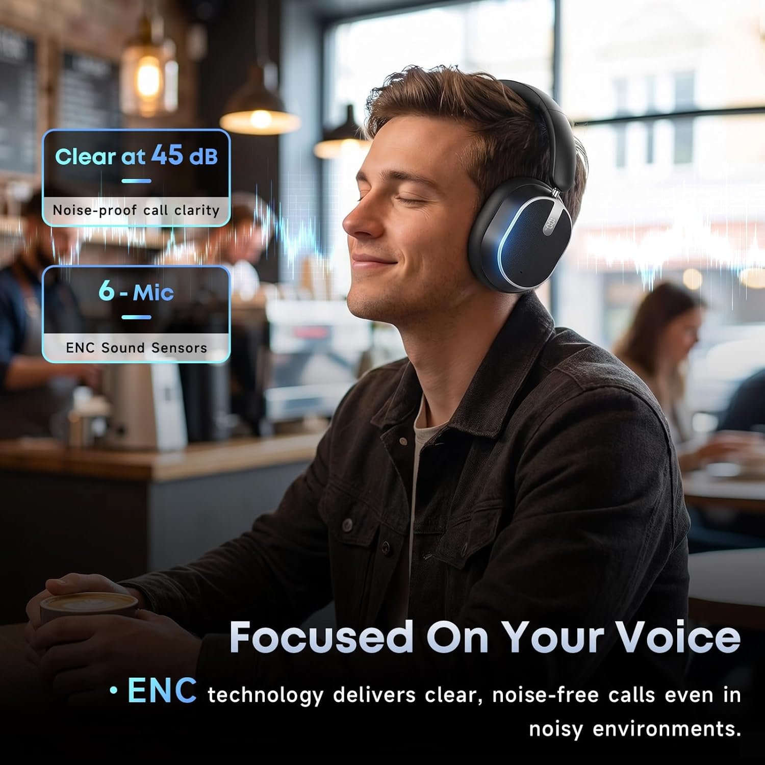 Hybrid Active Noise Cancelling Bluetooth Headphones, Over Ear Wireless Headphones with 120H Playtime, Hi-Res Audio, Deep Bass, Memory Foam Ear Cups for Home Office Travel Black - Image 2