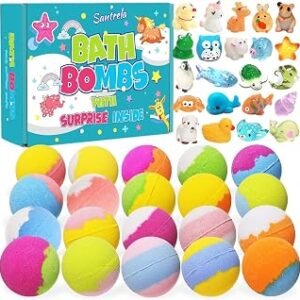 20 Pack Kids Bath Bombs Gift Set with Toys for Girls Boys, Handmade Child-Safe Bubble Bath Fizzy Balls Kit for Birthday, Summer Fun, Christmas