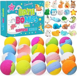 20 Pack Kids Bath Bombs Gift Set with Toys for Girls Boys, Handmade Child-Safe Bubble Bath Fizzy Balls Kit for Birthday, Summer Fun, Christmas