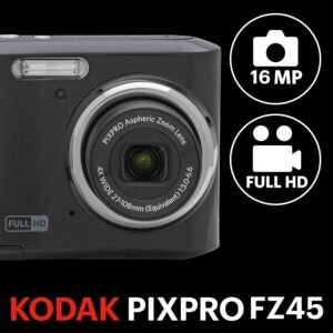 Kodak PIXPRO FZ45 Digital Camera, 16MP Point & Shoot with 4X Optical Zoom, 27mm Wide Angle, 2.7 Inch LCD, 1080p Video, Black